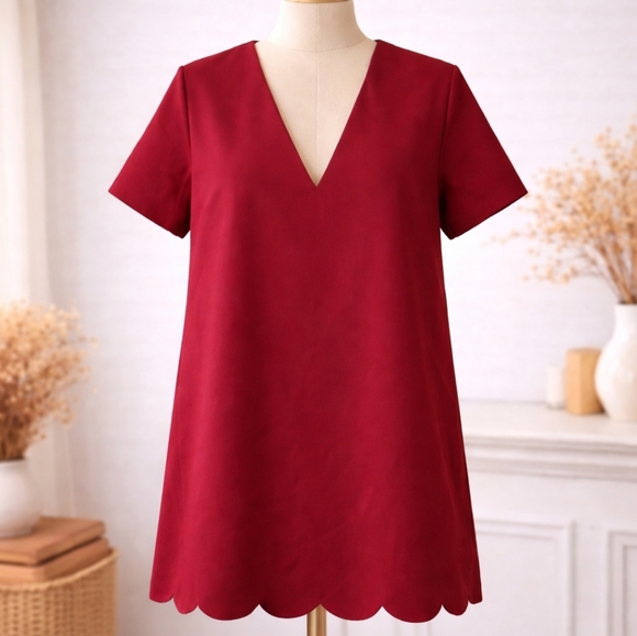 Missguided + Dresses & Skirts - Missguided Burgundy Deep V Mini Dress with Scalloped Hem (Size 14, NWT)